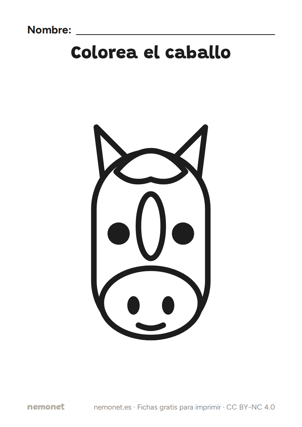 Colorea el caballo: ficha en blanco y negro para imprimir en A4