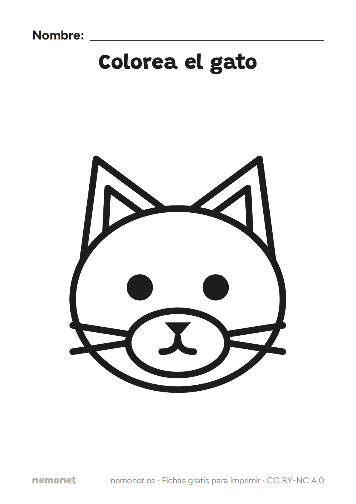 Colorea el gato: ficha en blanco y negro para imprimir en A4