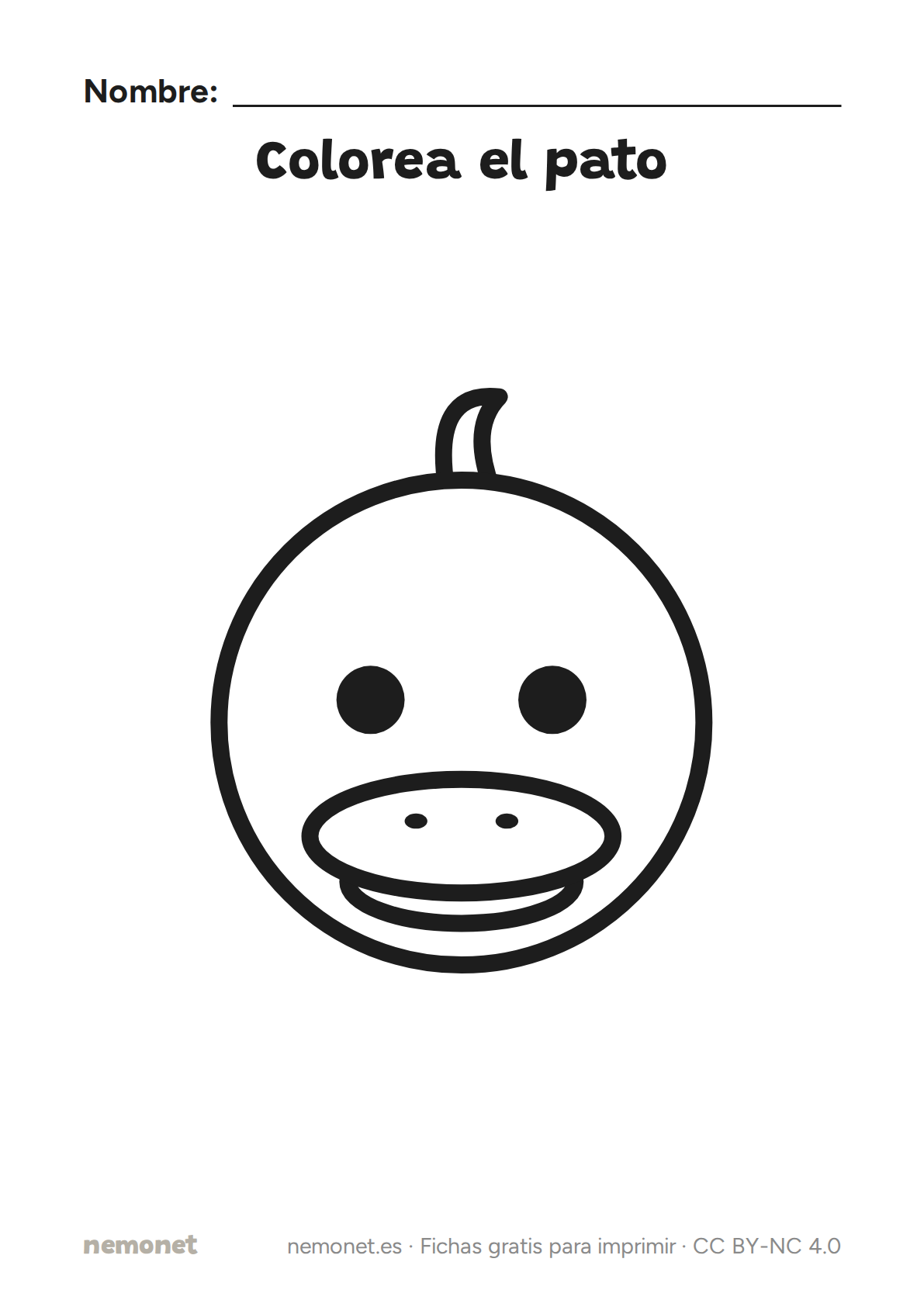 Colorea el pato: ficha en blanco y negro para imprimir en A4