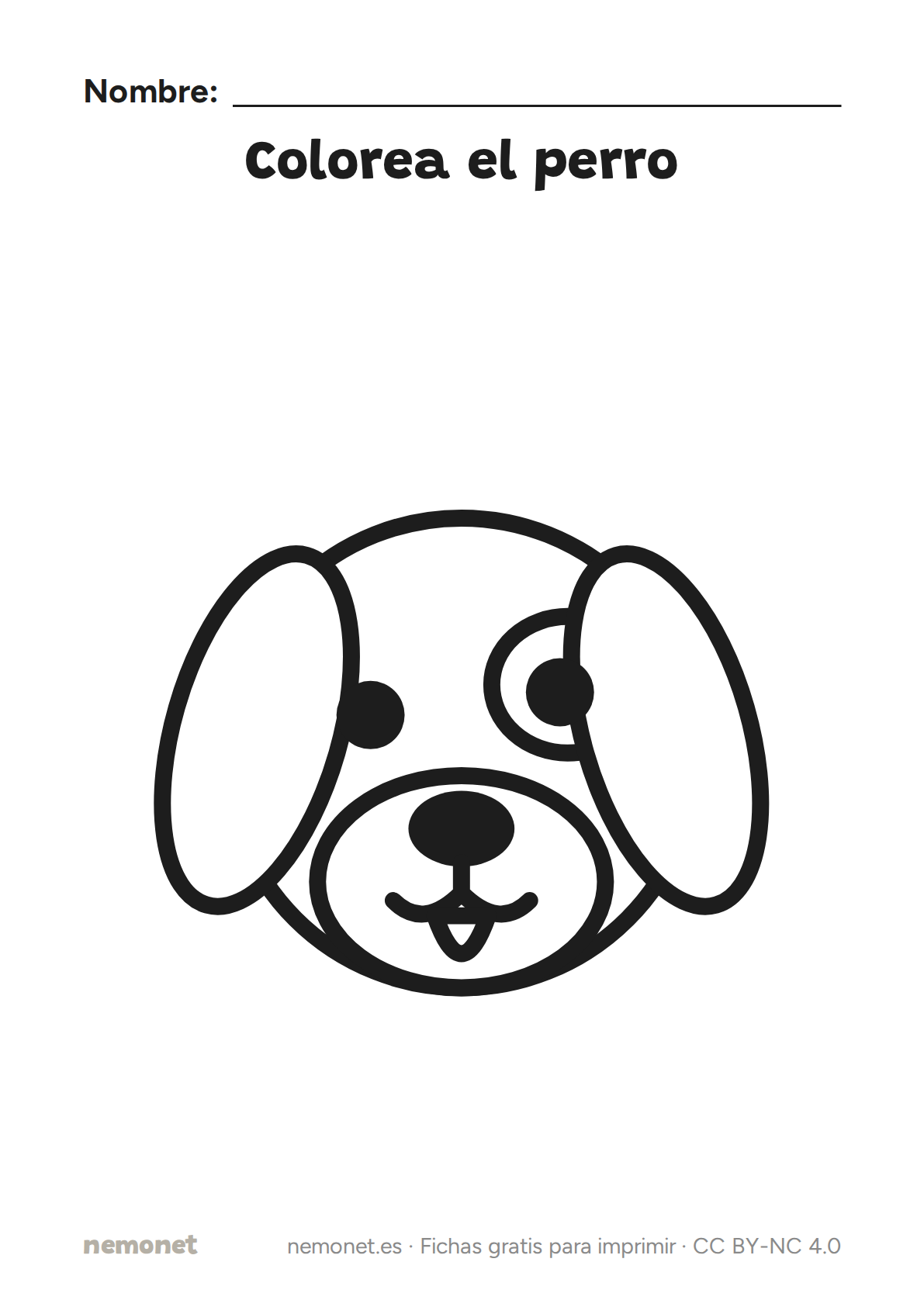 Colorea el perro: ficha en blanco y negro para imprimir en A4