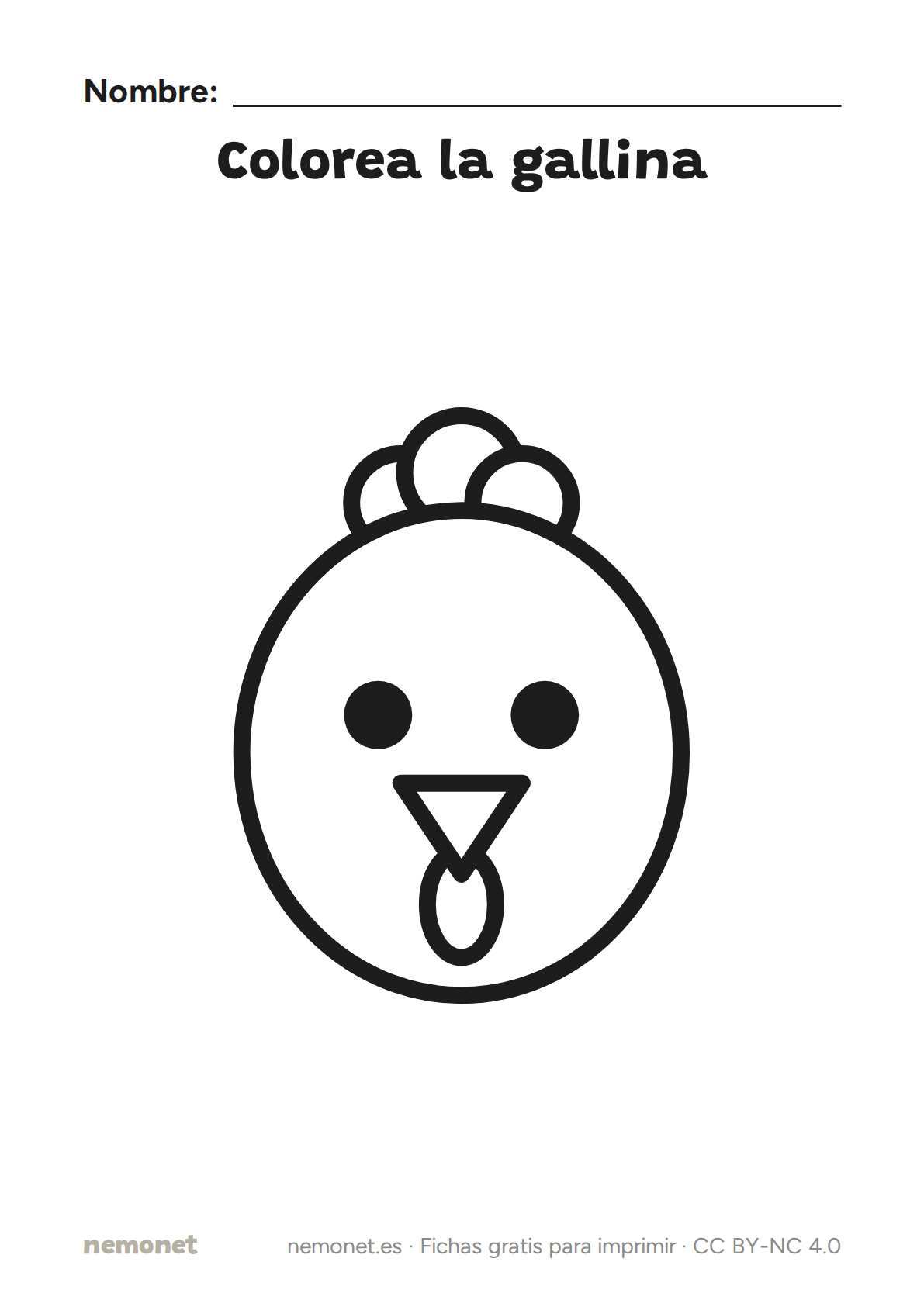 Colorea la gallina: ficha en blanco y negro para imprimir en A4