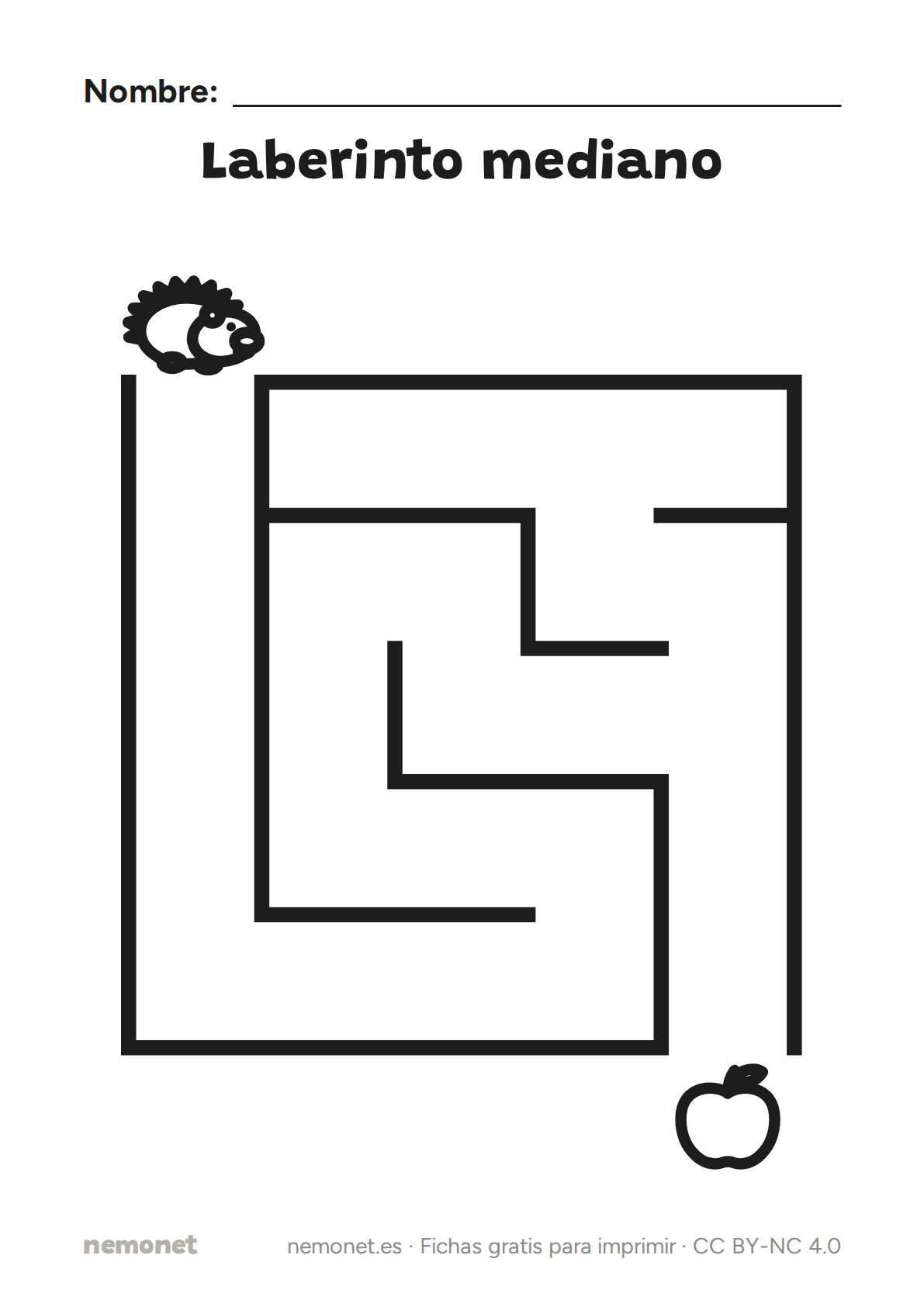 Laberinto mediano: ficha en blanco y negro para imprimir en A4