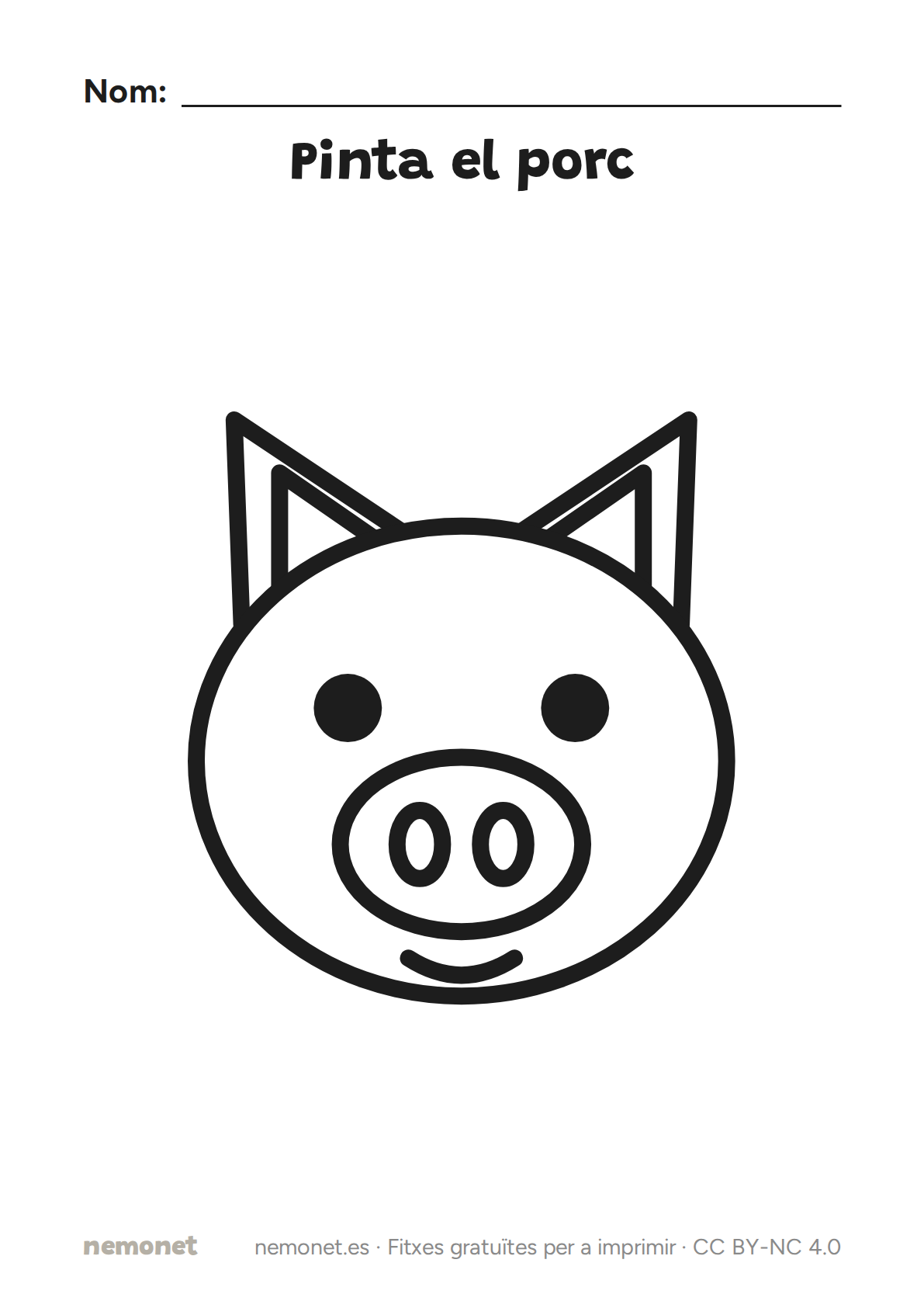 Pinta el porc: fitxa en blanc i negre per a imprimir en A4