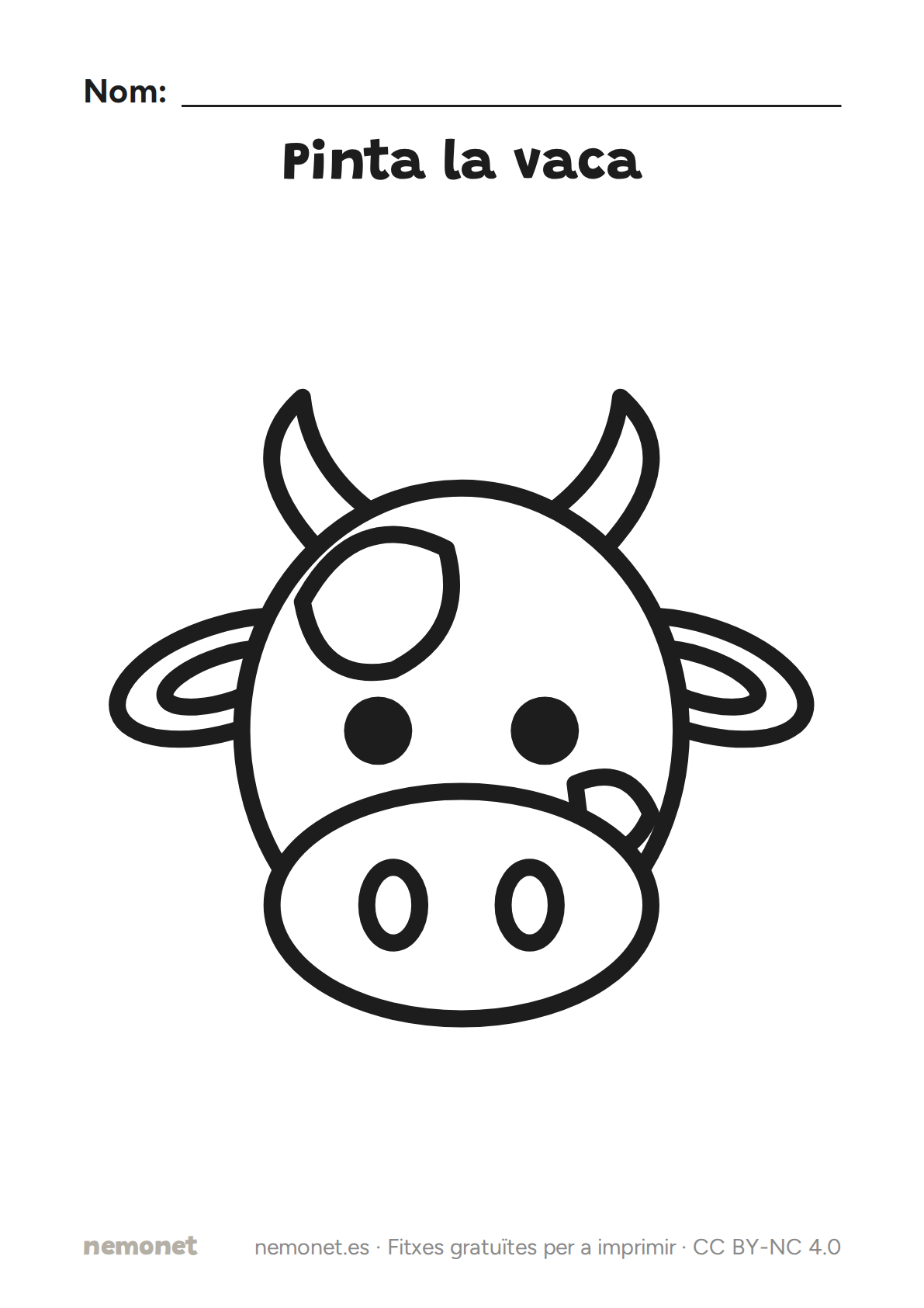 Pinta la vaca: fitxa en blanc i negre per a imprimir en A4